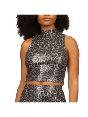 Michael Kors Women's Sequined Cropped Tank Top Gray Size Medium